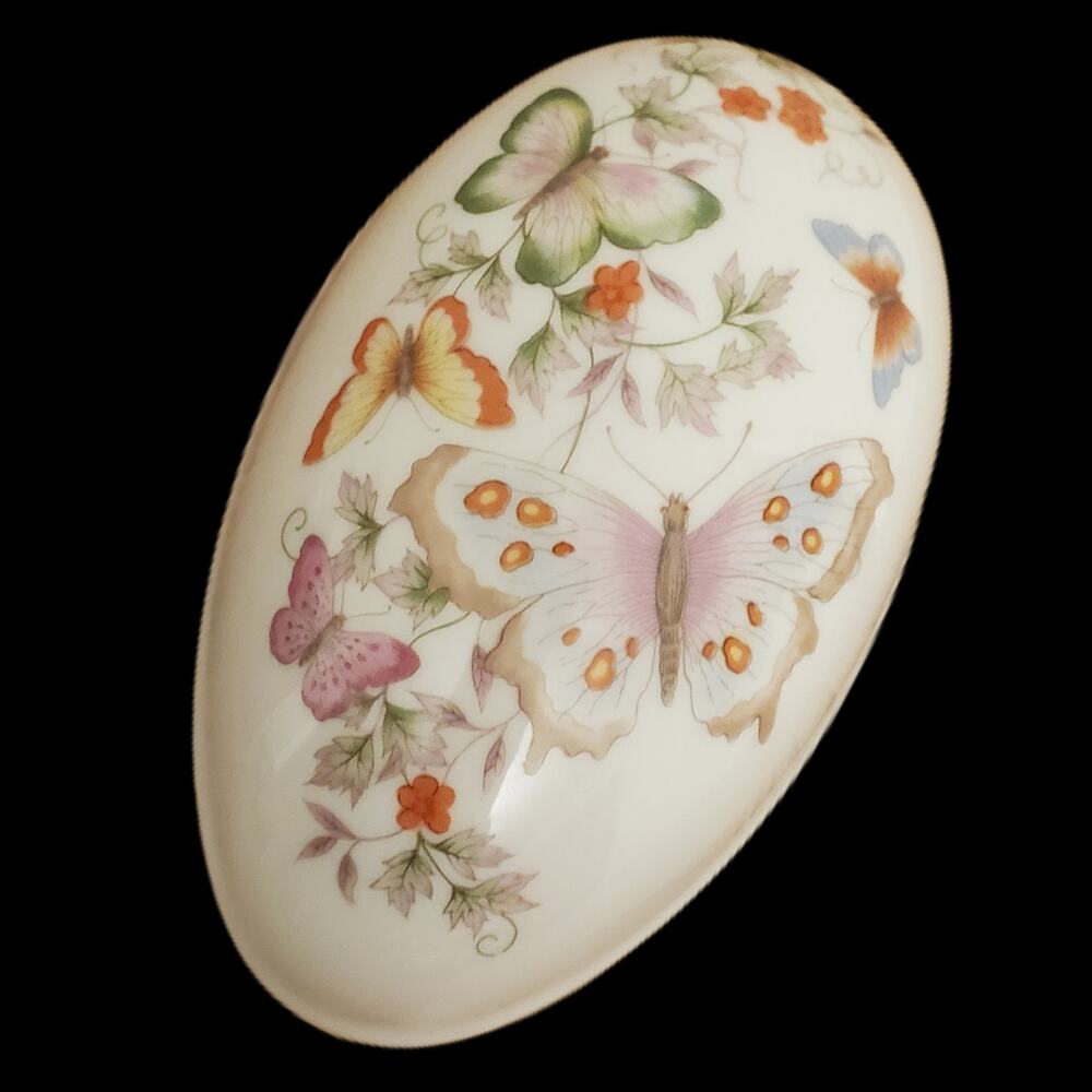 Floral Egg Fine Porcelain Jewelry Holder VTG Avon Decorated With 22K Gold Trim
